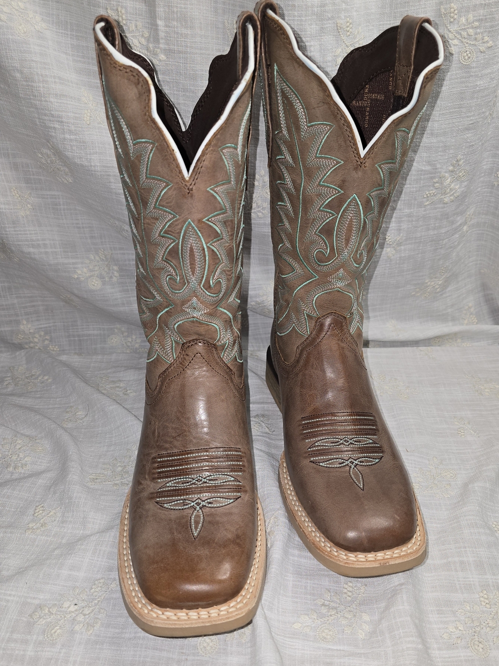 Durango Brown Leather Western Boots with Aqua Stitching